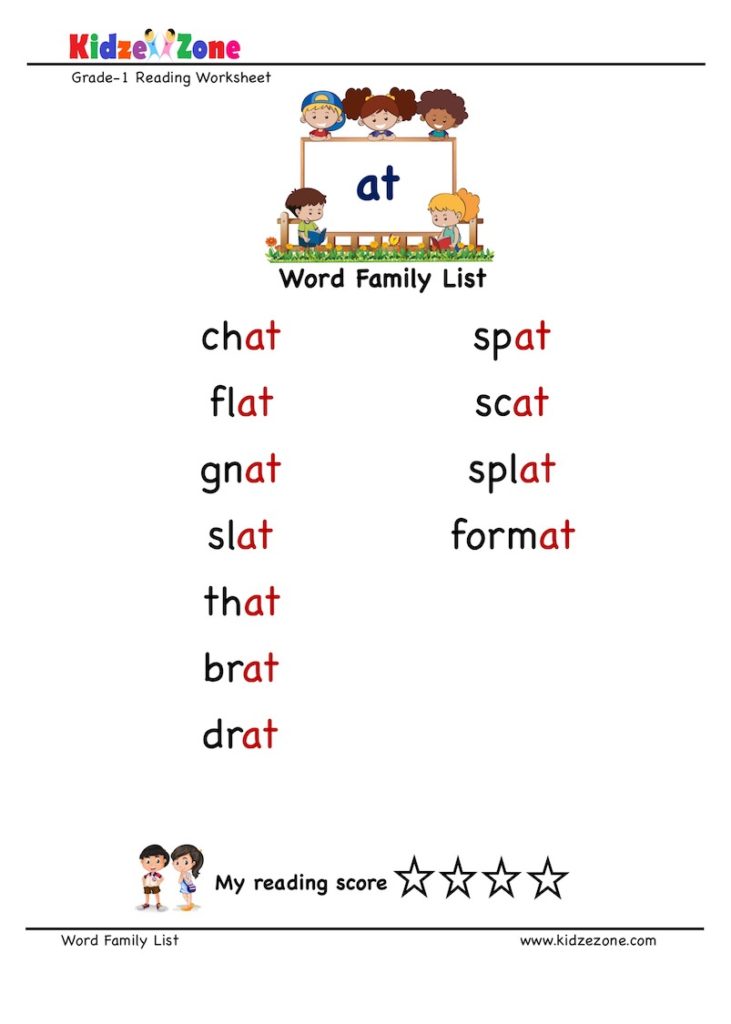 at Word family Word list Worksheet