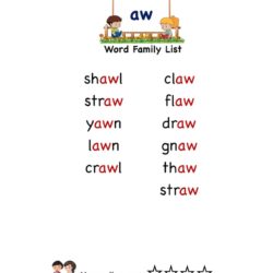 aw word family word list . Learn words with aw ending sound.