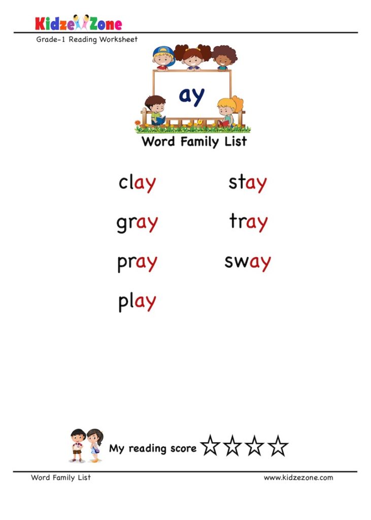 “ay” Word Family word list Worksheet
