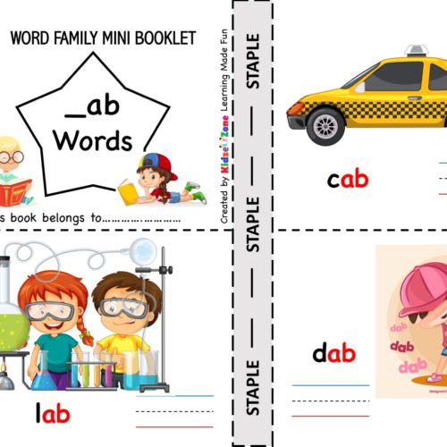 Kindergarten Reading worksheets - ab word family - picture card 2