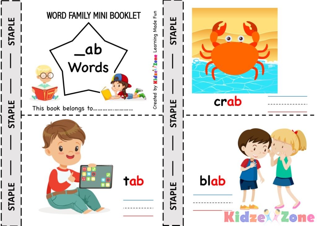ab word family mini booklet worksheet