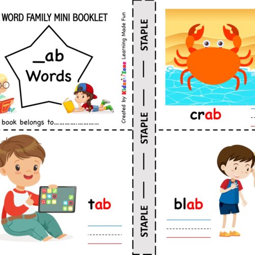 Kindergarten Reading worksheets - ab word family - picture card 3