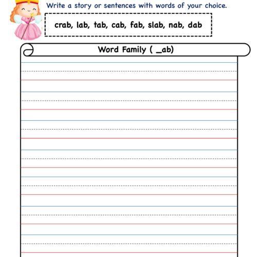 Kindergarten worksheet - ab word family - Story Writing