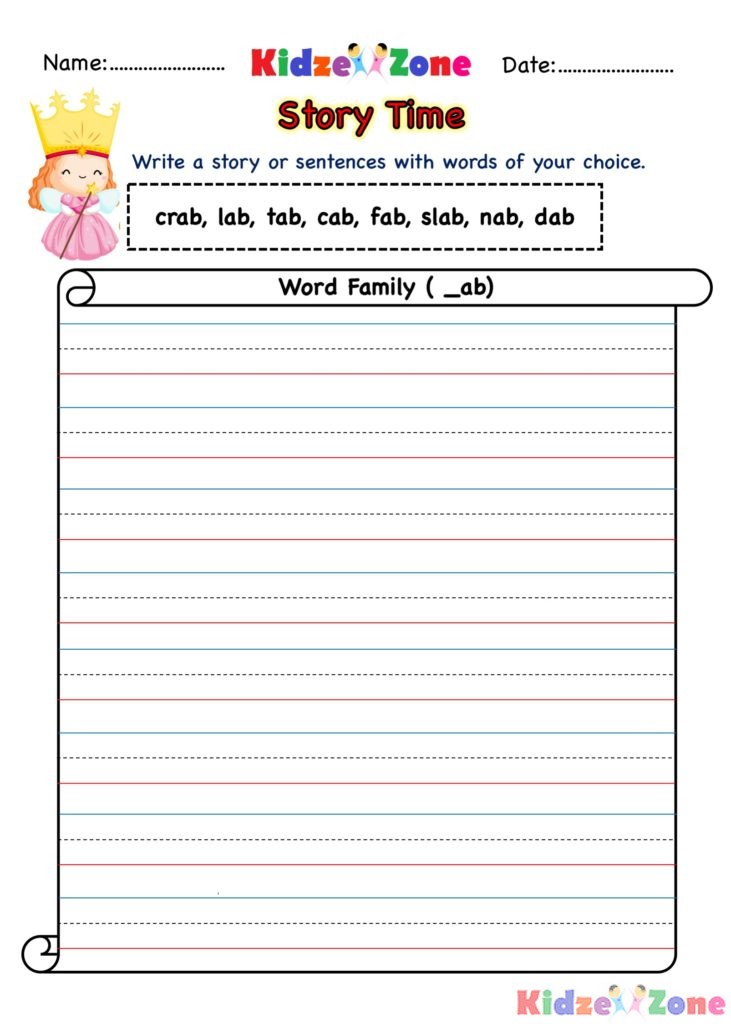ab word family Story Writing worksheet