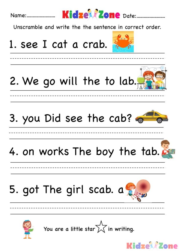 Kindergarten ab word family Unscramble worksheet