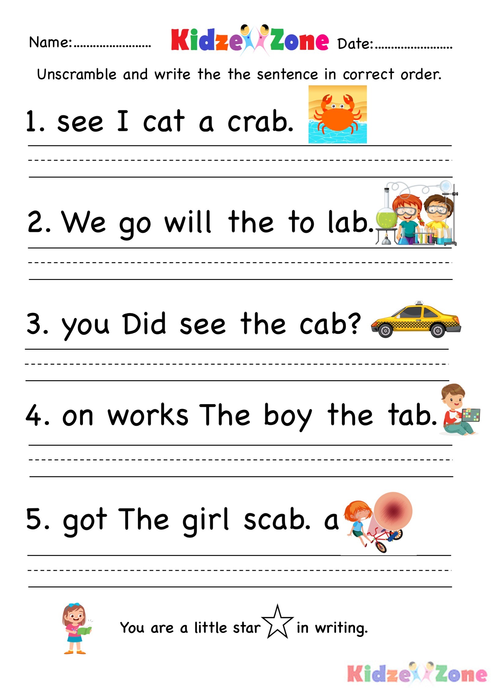 Kindergarten Worksheets Ab Word Family Unscramble Words 5 KidzeZone