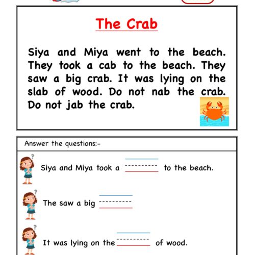 Kindergarten worksheet - ab word family - comprehension 2