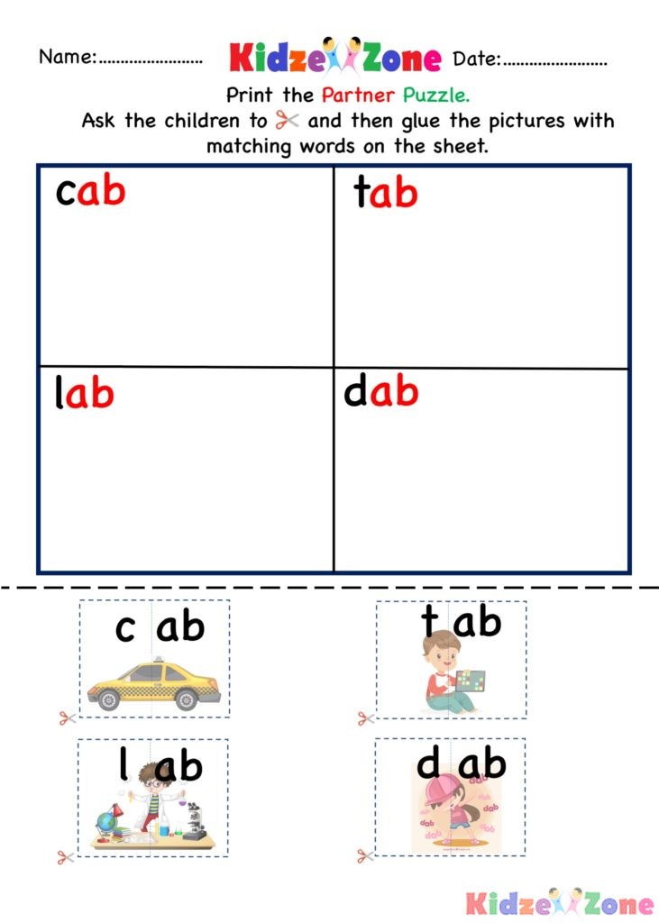 ab word family cut and paste  worksheet