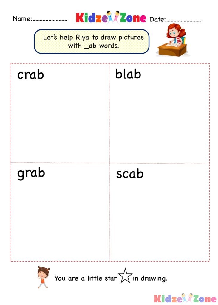 ab word family - draw worksheet