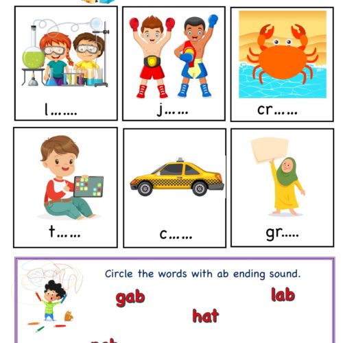 Kindergarten worksheet - ab word family - write sound 1