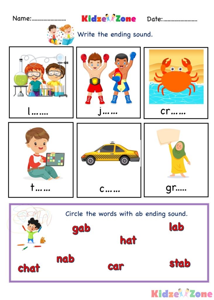 ab word family - Kindergarten phonics worksheet
