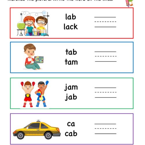 Kindergarten worksheet - ab word family - write words 5