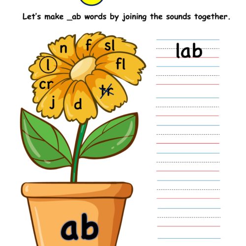 Kindergarten worksheet - ab word family - write words 8