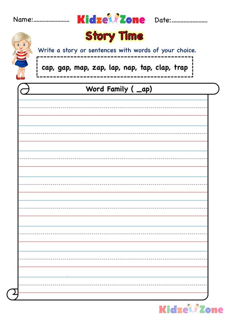 ap word family Story Writing Worksheet