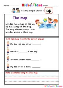 Kindergarten worksheet - ap word family - comprehension