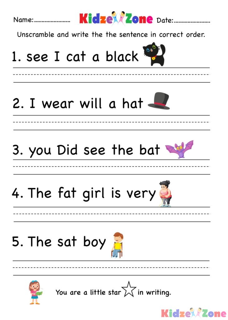 kindergarten-worksheets-at-word-family-unscramble-words-write-sentences-4