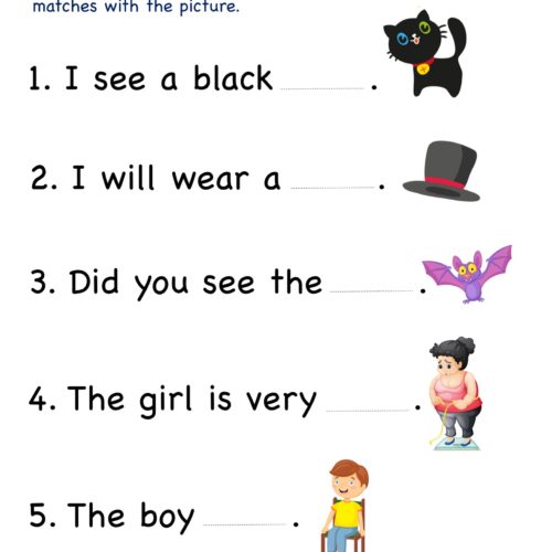 Kindergarten worksheet - at word family - write words to complete sentence