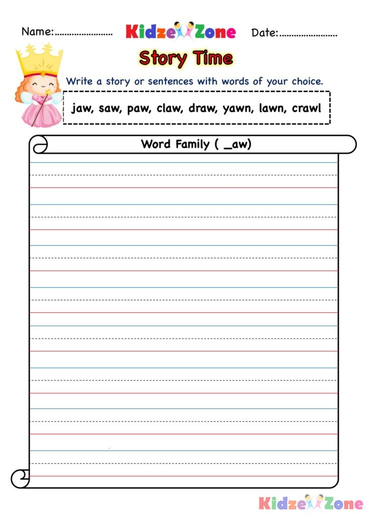 aw word family - Story Writing Worksheet