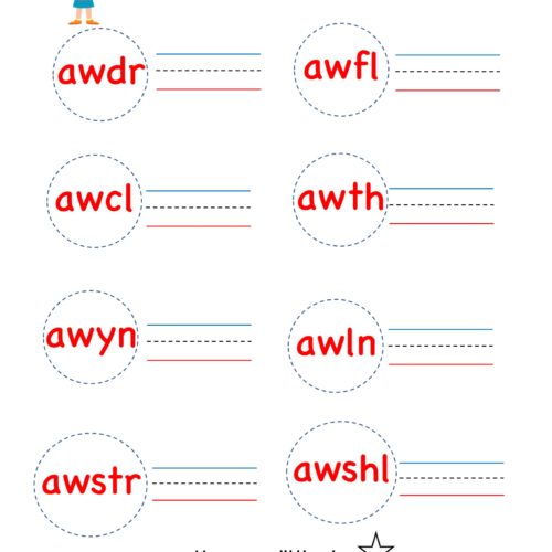 Kindergarten worksheet - aw word family - Unscramble words 1
