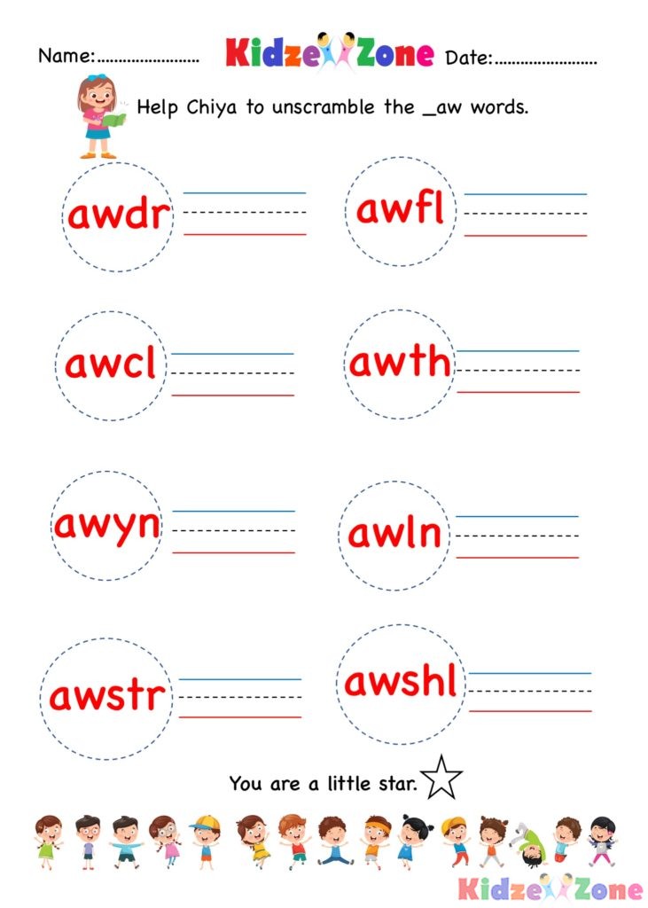 aw words Unscramble words worksheet