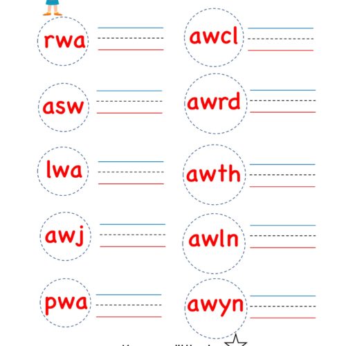 Kindergarten worksheet - aw word family - Unscramble words 2