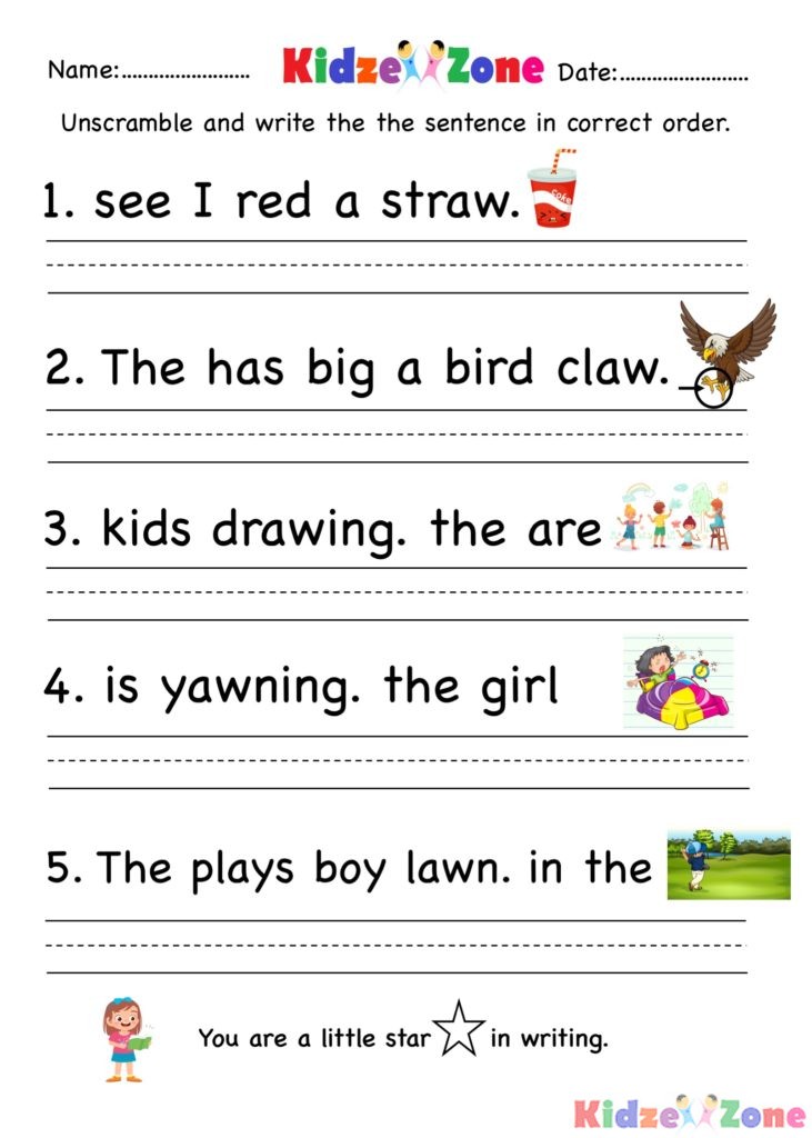 Kindergarten aw word family Unscramble Worksheet