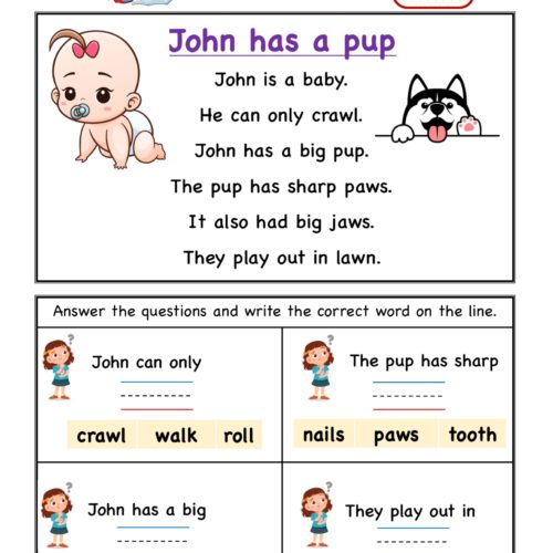 Kindergarten worksheet - aw word family - comprehension 3