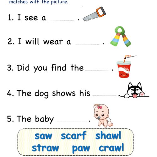Kindergarten worksheet - aw word family - write words 1