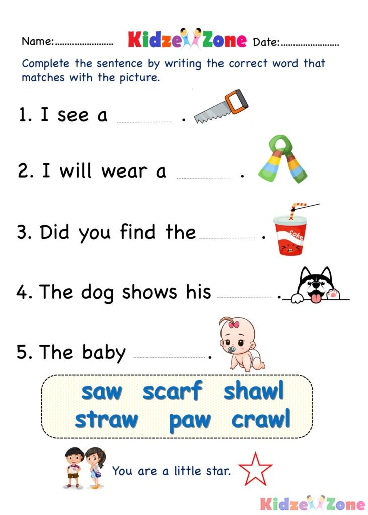 aw word family - writing words Worksheet