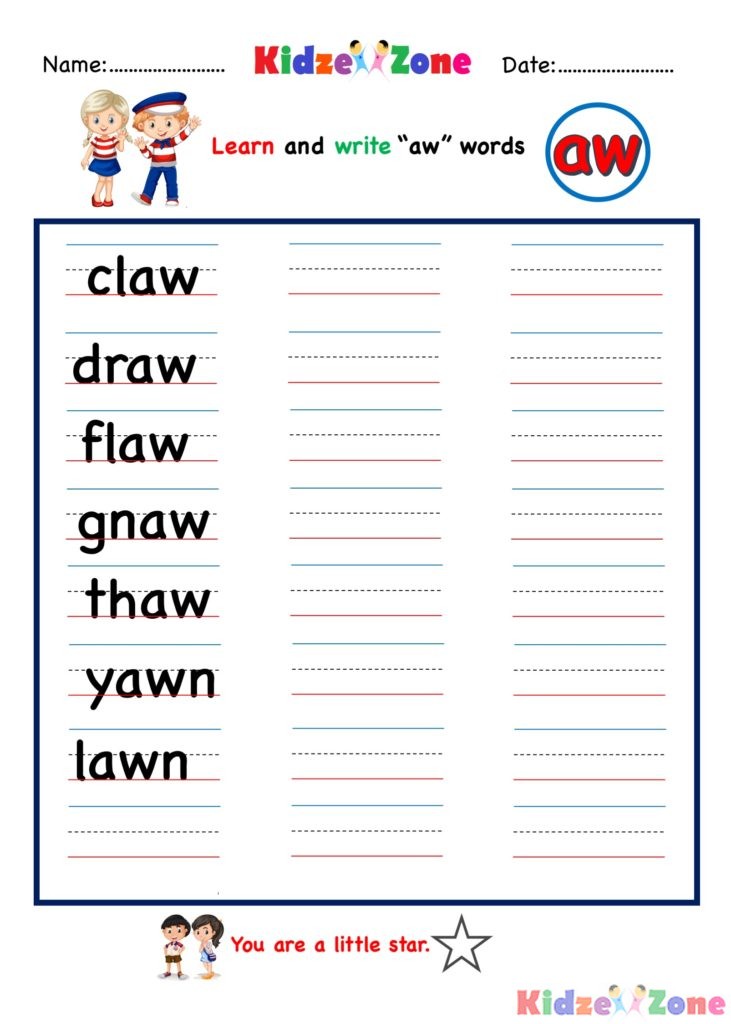 aw word family - word writing Worksheet