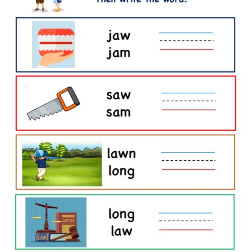 Kindergarten worksheet - aw word family - write words 2