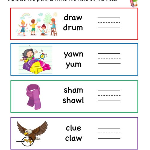 Kindergarten worksheet - aw word family - write words 3