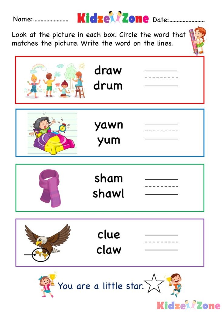 aw word family - writing words worksheet