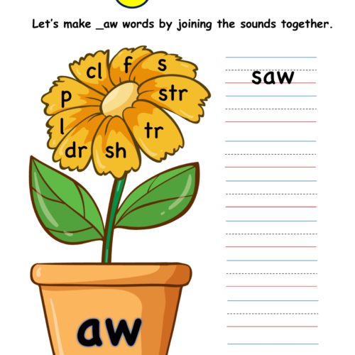 Kindergarten worksheet - aw word family - write words 4
