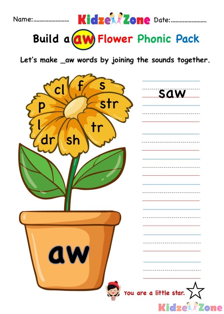 aw word family - writing words worksheet