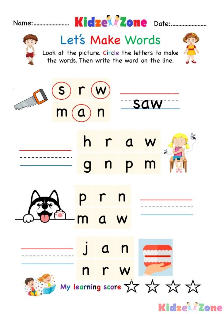 aw word family - writing words Worksheet