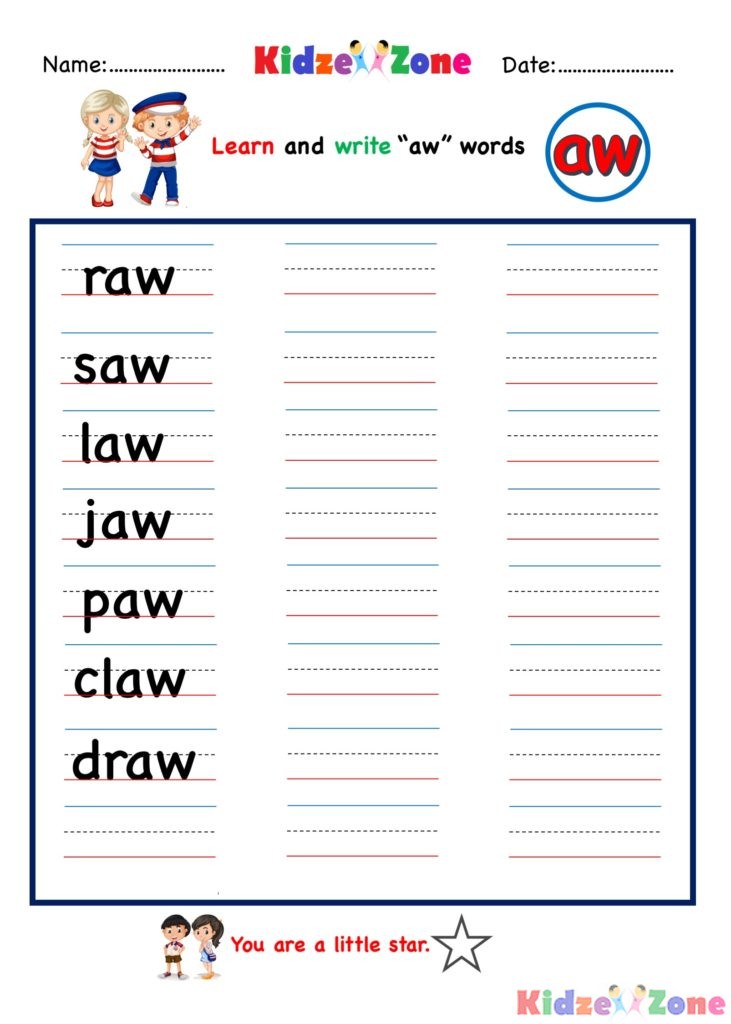 aw word family writing words worksheet