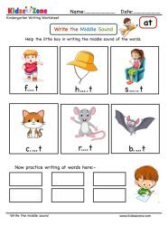 At Word Family Writing Middle Sound Worksheet KidzeZone