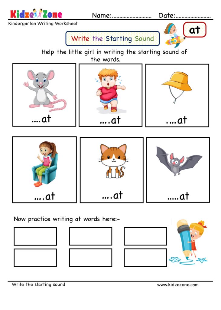 Kindergarten worksheets at word family word sound