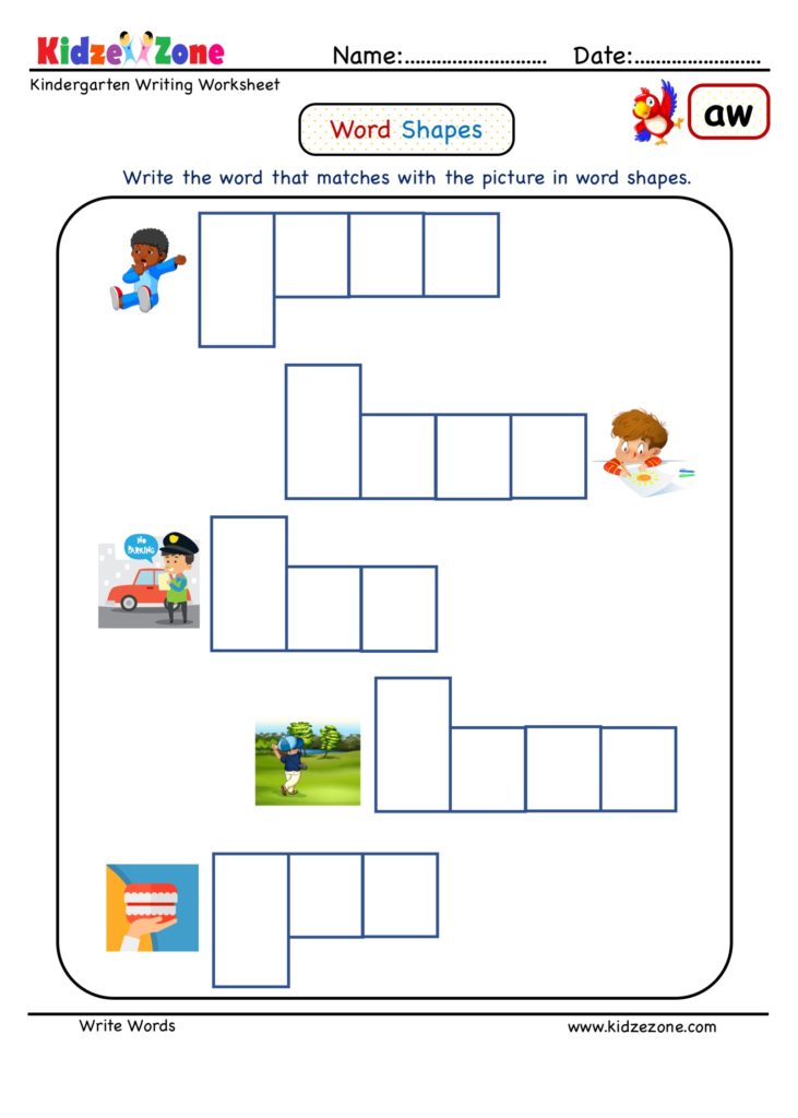 aw word family word shapes worksheet