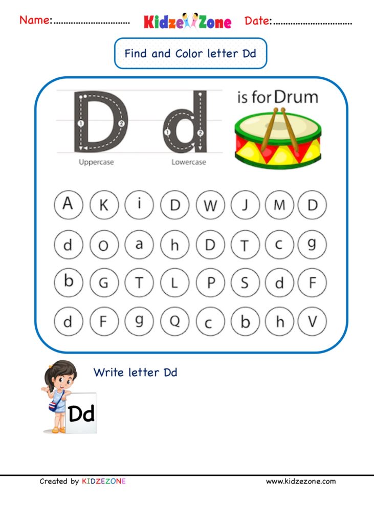 Letter D d Find and Color Worksheet