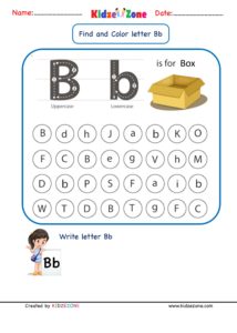 Kindergarten Letter B worksheets - Find and Color - KidzeZone