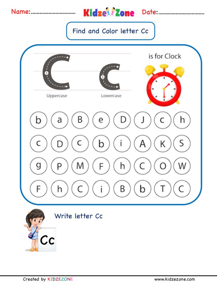 Kindergarten Letter C worksheets - Find and Color