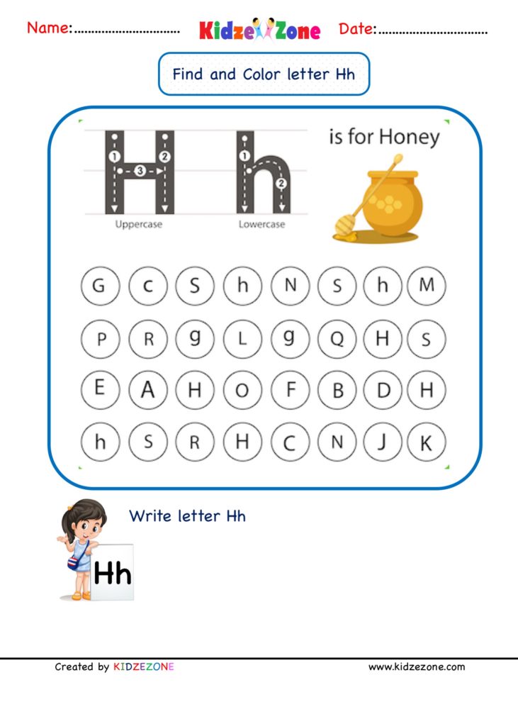 Kindergarten Letter H Find and Color worksheet