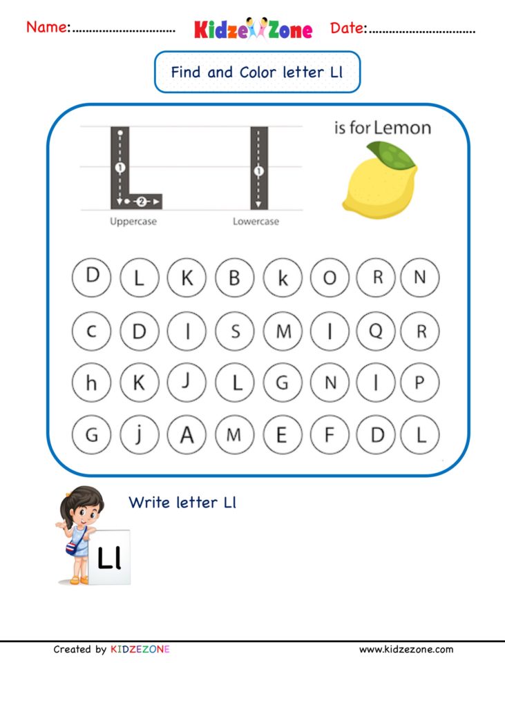 Find and Color Letter L and l worksheet