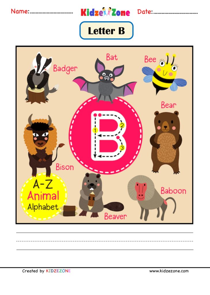 Kindergarten Letter B Animal Picture Cards Worksheet - KidzeZone