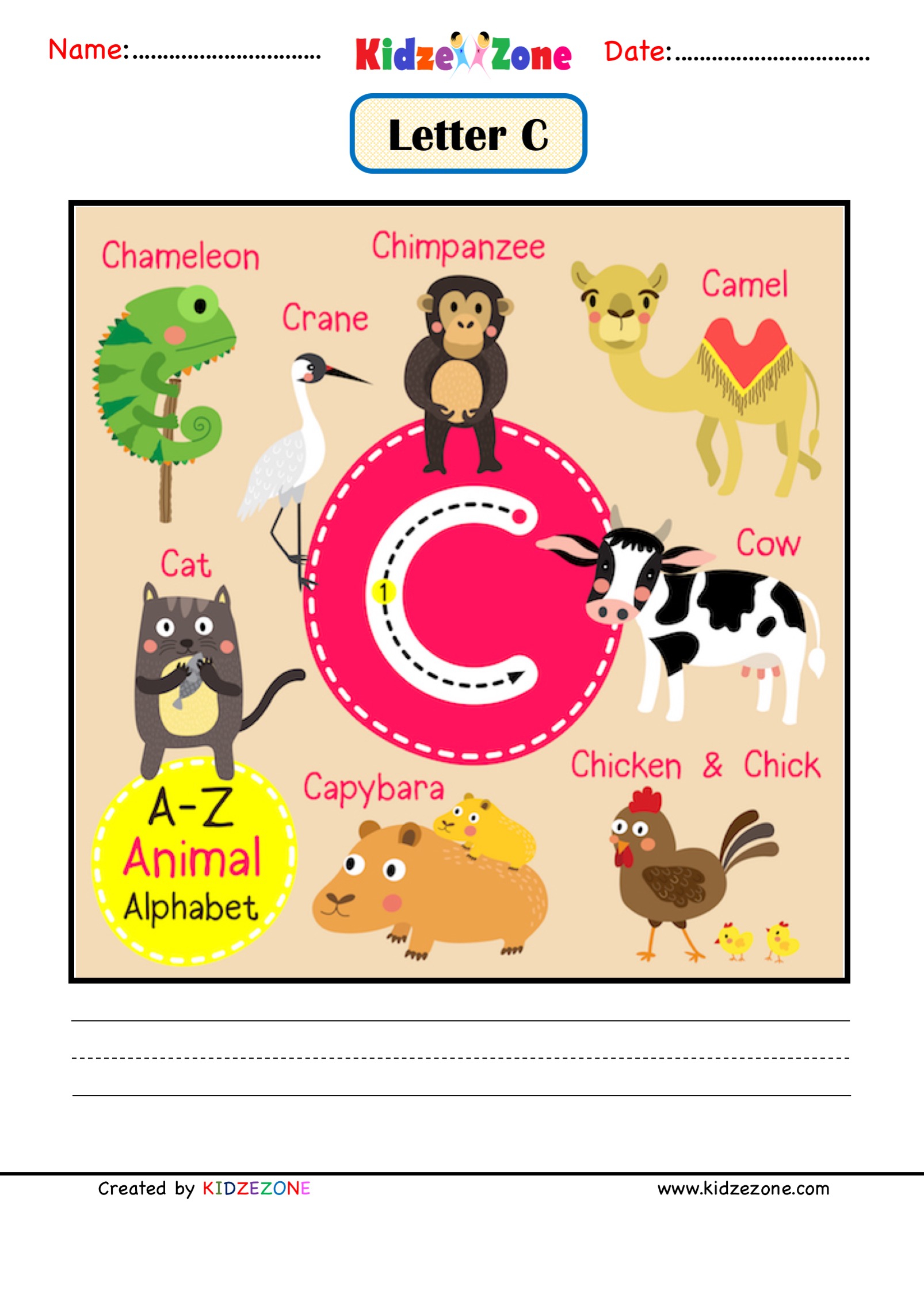 Kindergarten Letter C Animal Picture Cards Worksheet