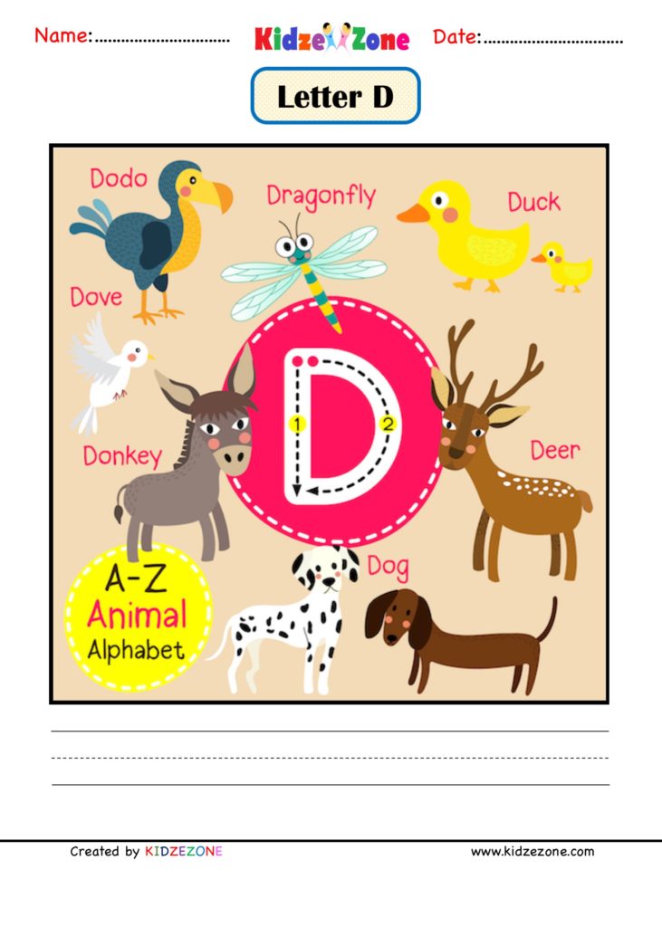 Kindergarten Letter D Picture Card worksheet