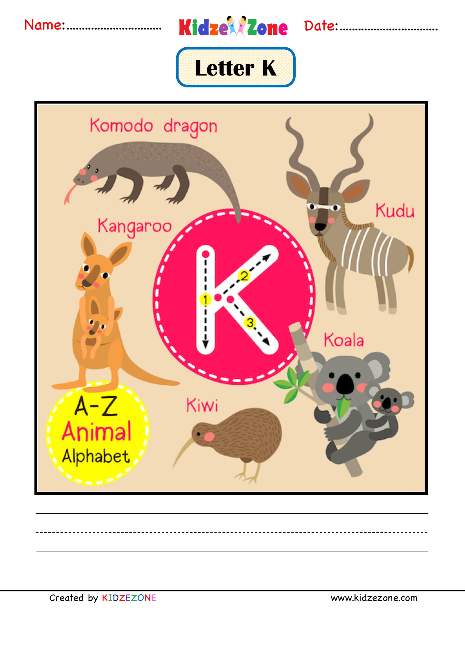 Kindergarten Letter K Animal Picture Cards Worksheet