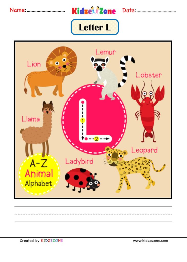 Kindergarten Letter L Picture Card worksheet